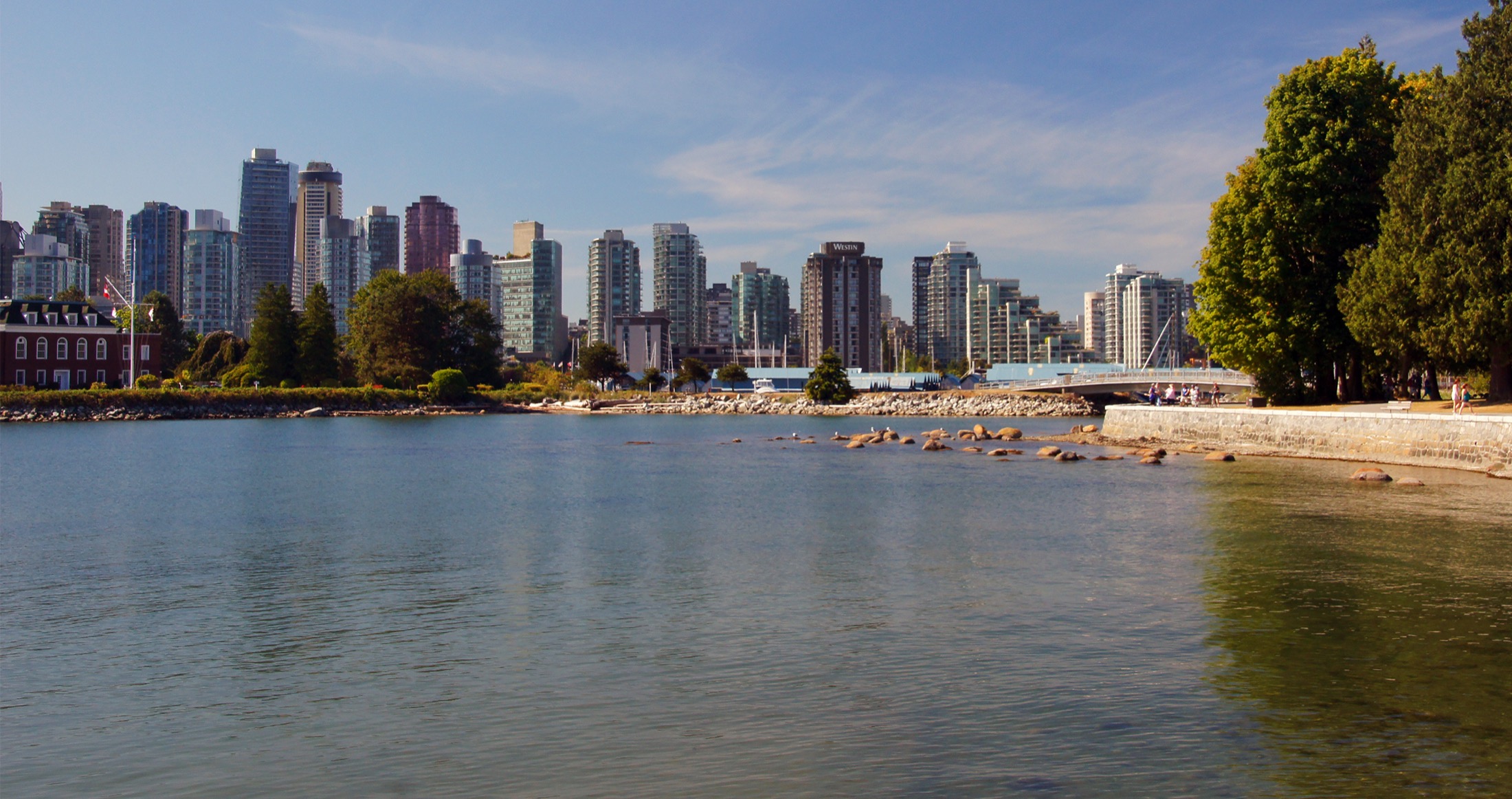 The Vancouver skyline across the water from Stanley Park